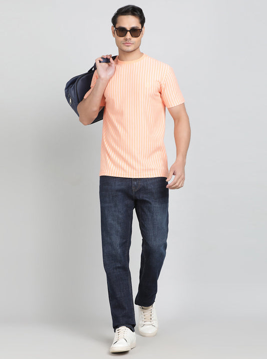 Orange Striped Slim Fit T-Shirt | Greenfibre