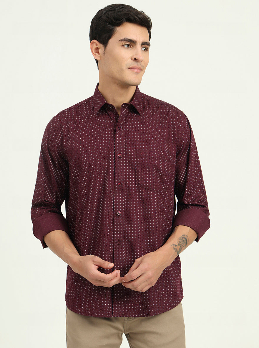 Wine Printed Slim Fit Semi Casual Shirt | Greenfibre
