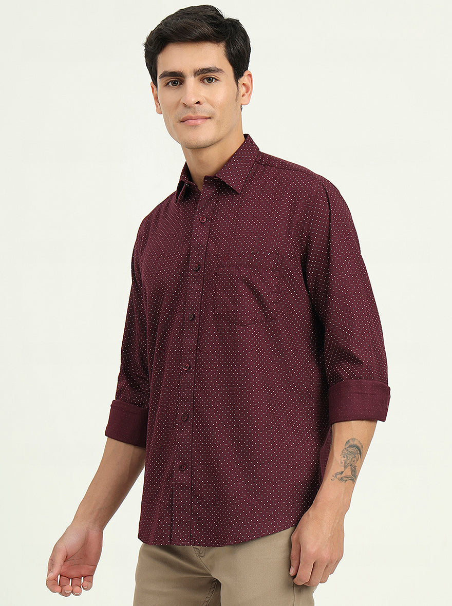 Wine Printed Slim Fit Semi Casual Shirt | Greenfibre