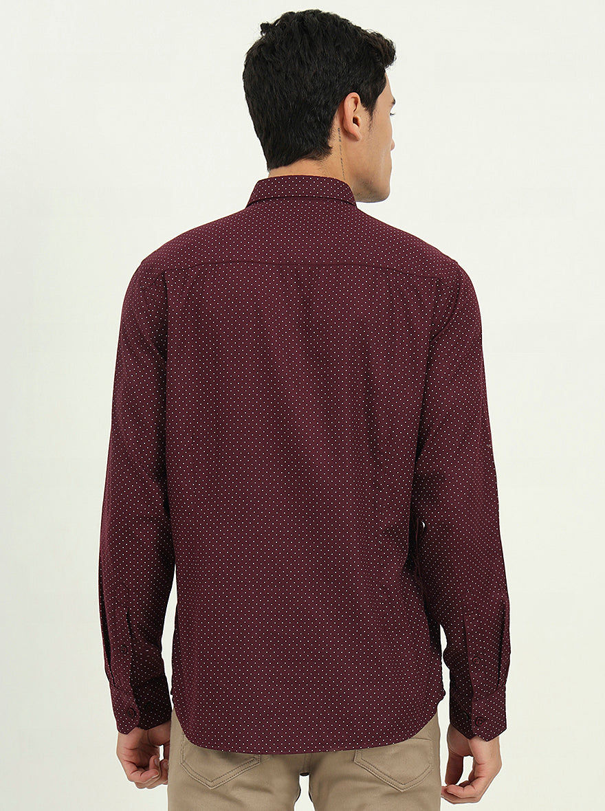 Wine Printed Slim Fit Semi Casual Shirt | Greenfibre