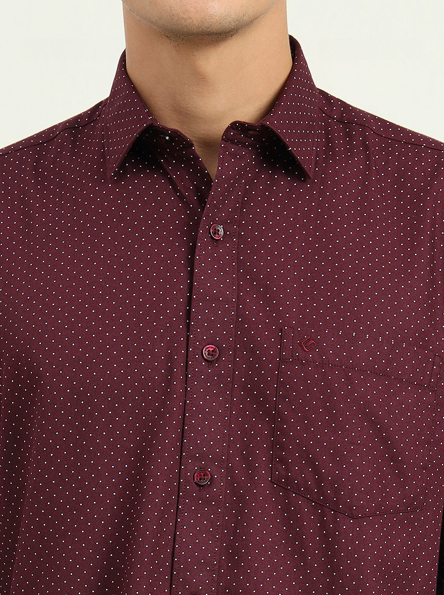 Wine Printed Slim Fit Semi Casual Shirt | Greenfibre