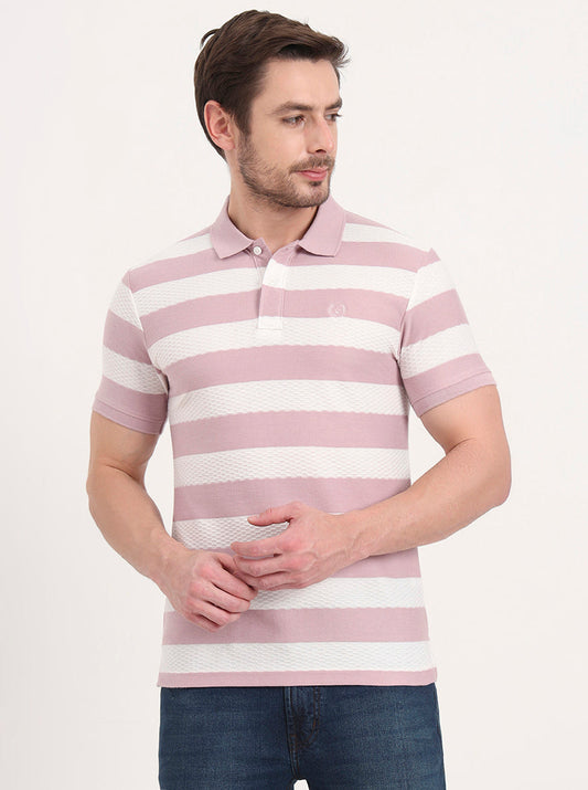 White & Mauve Printed Slim Fit Polo T-Shirt | Greenfibre