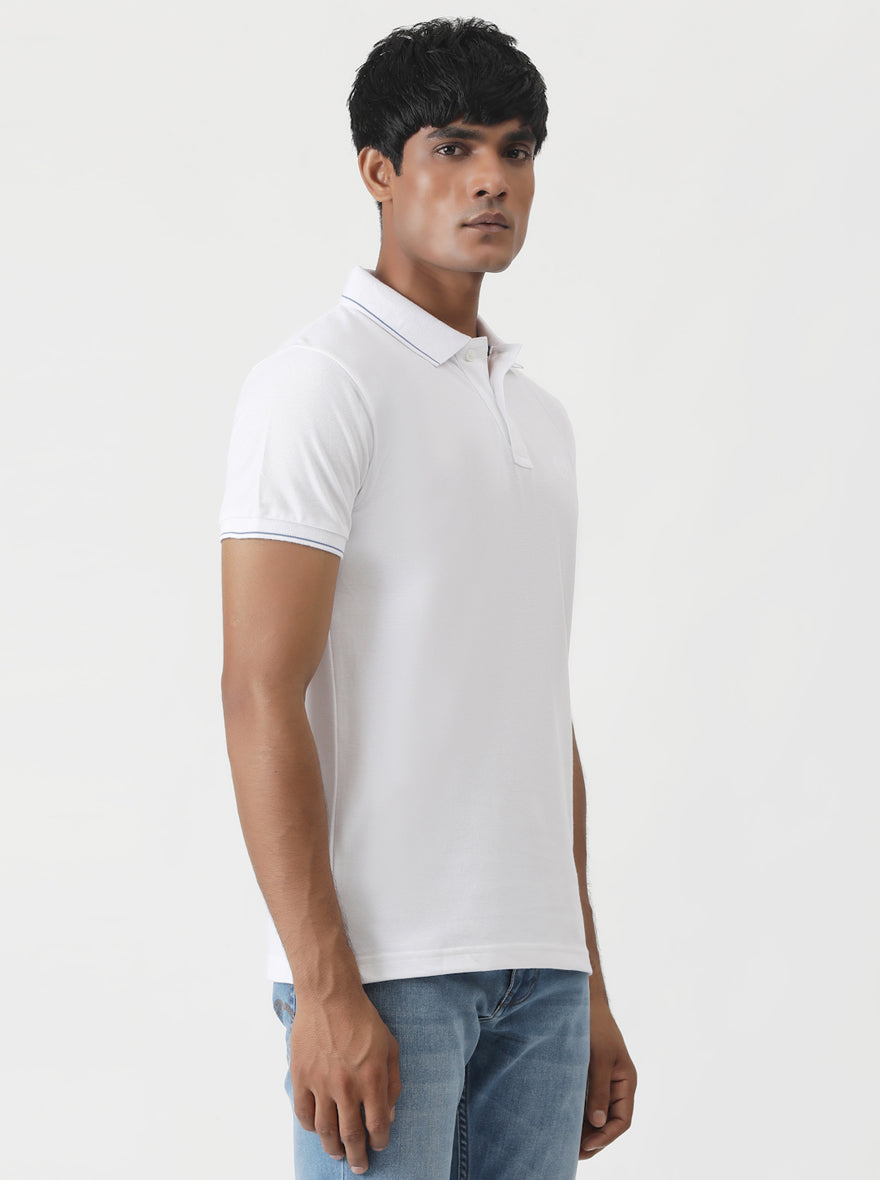 White Solid Slim Fit Polo T-Shirt | Greenfibre