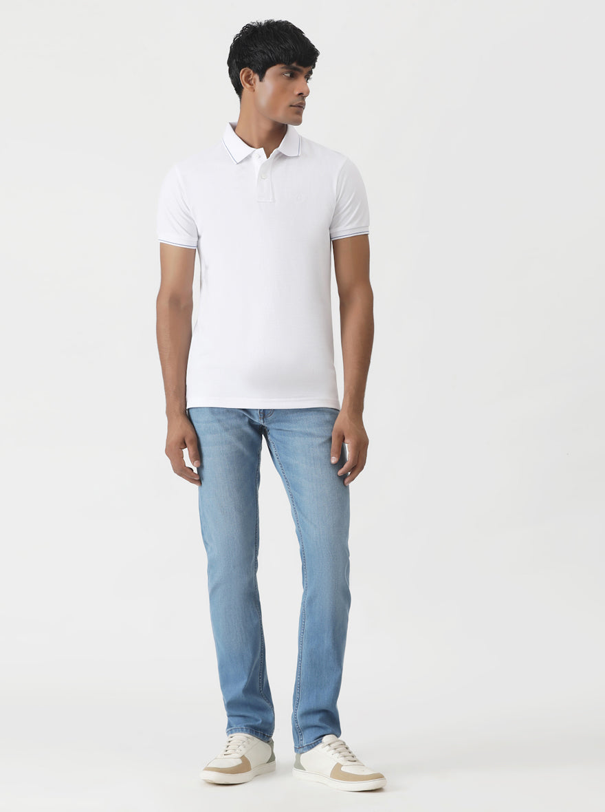 White Solid Slim Fit Polo T-Shirt | Greenfibre