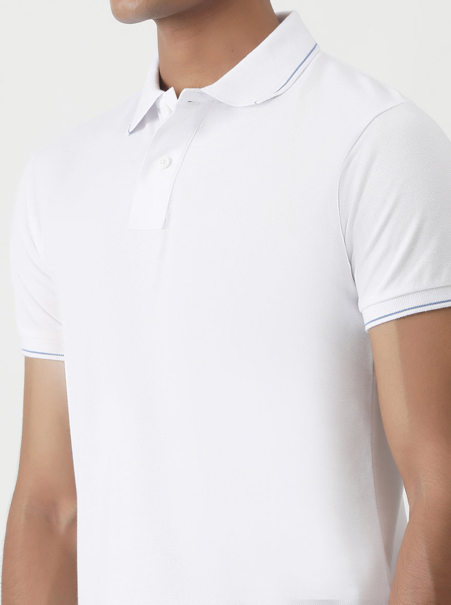 White Solid Slim Fit Polo T-Shirt | Greenfibre