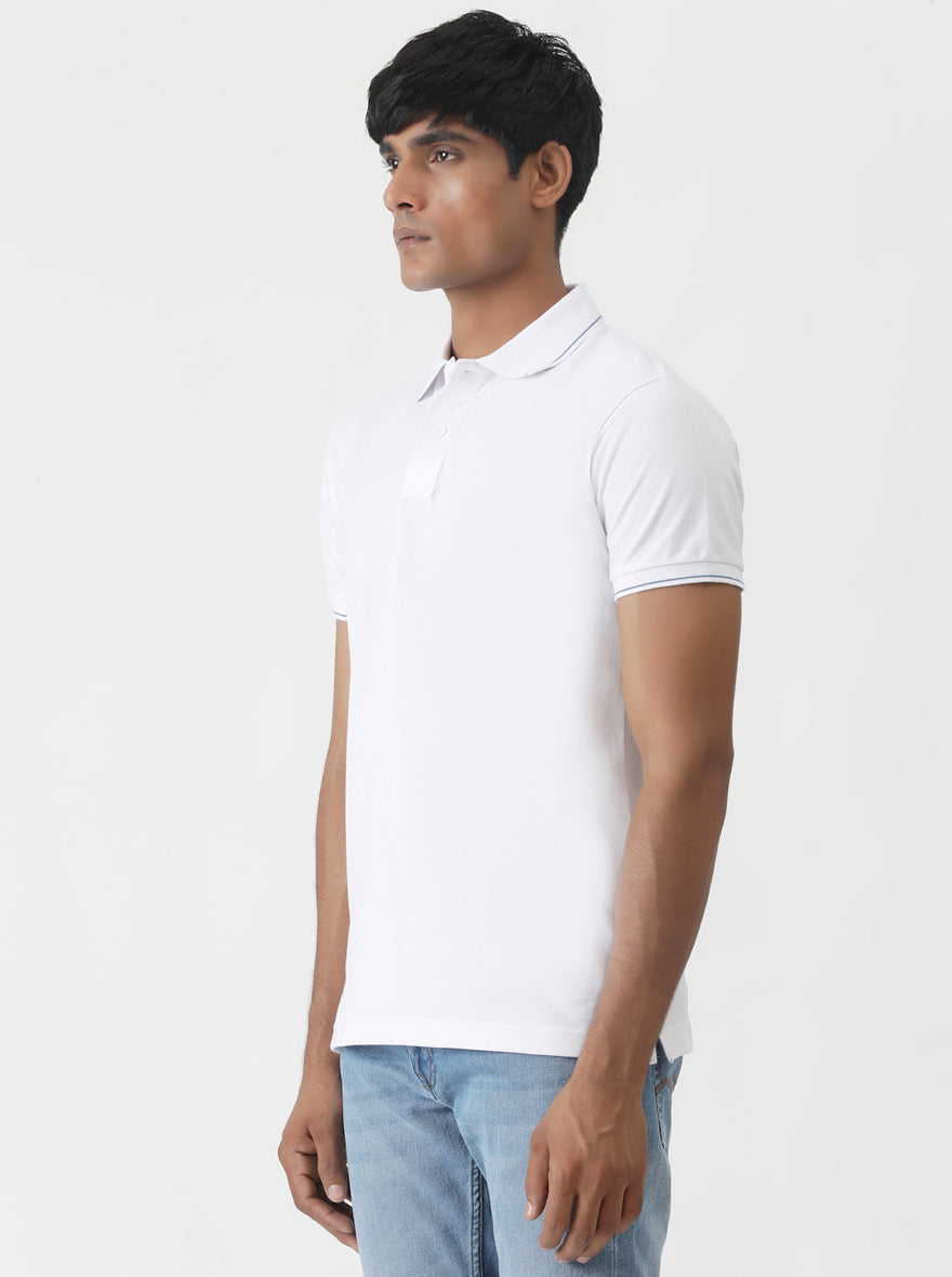 White Solid Slim Fit Polo T-Shirt | Greenfibre