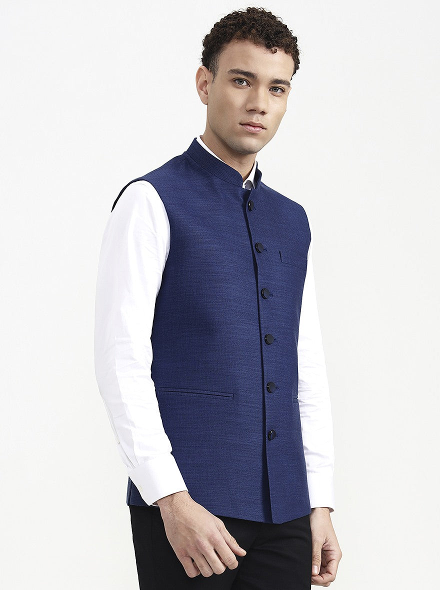 Blue Solid Waistcoat | Greenfibre