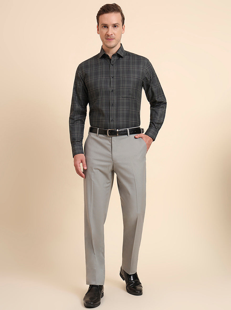 Dark Green Checked Regular Fit Formal Shirt | Greenfibre
