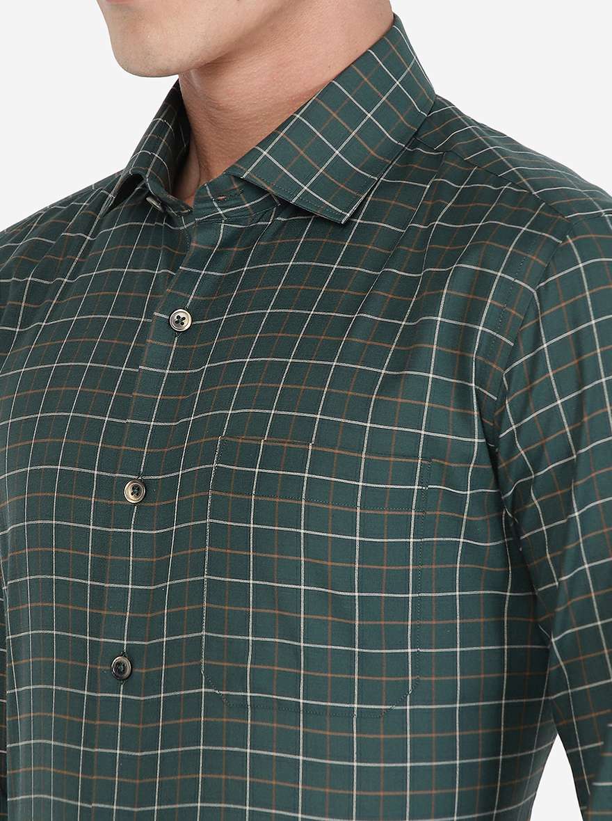 Green Checked Slim Fit Formal Shirt | Greenfibre