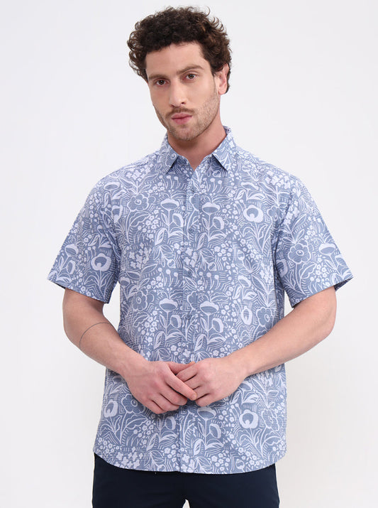 Blue Printed Regular Fit Casual Shirt | Greenfibre