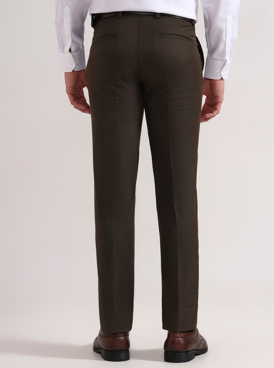 Olive Brown Solid Slim Fit Formal Trouser | Greenfibre