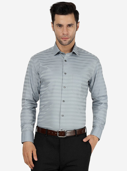 Grey Striped Regular Fit Formal Shirt | Greenfibre