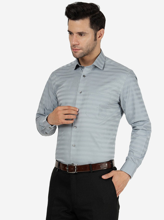 Grey Striped Regular Fit Formal Shirt | Greenfibre