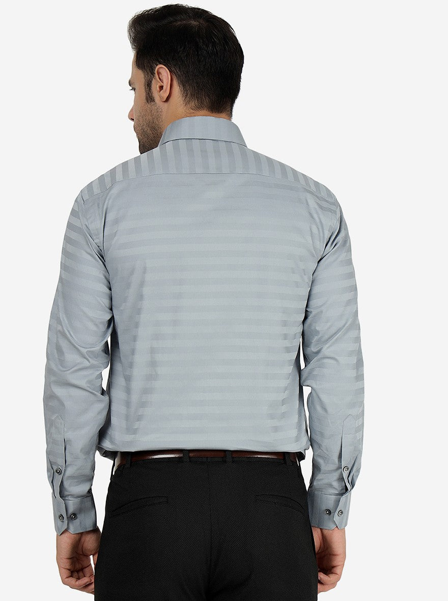 Grey Striped Regular Fit Formal Shirt | Greenfibre