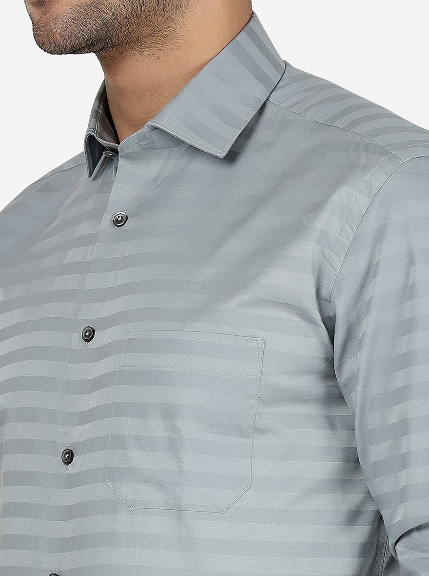 Grey Striped Regular Fit Formal Shirt | Greenfibre