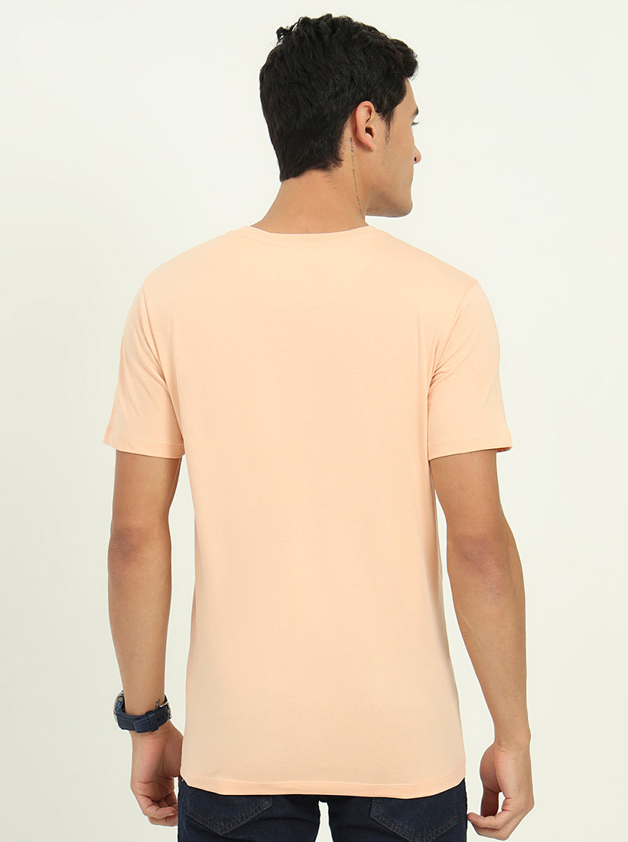 Peach Printed Slim Fit T-Shirt | Greenfibre