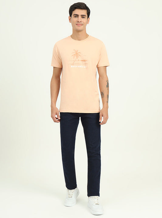 Peach Printed Slim Fit T-Shirt | Greenfibre