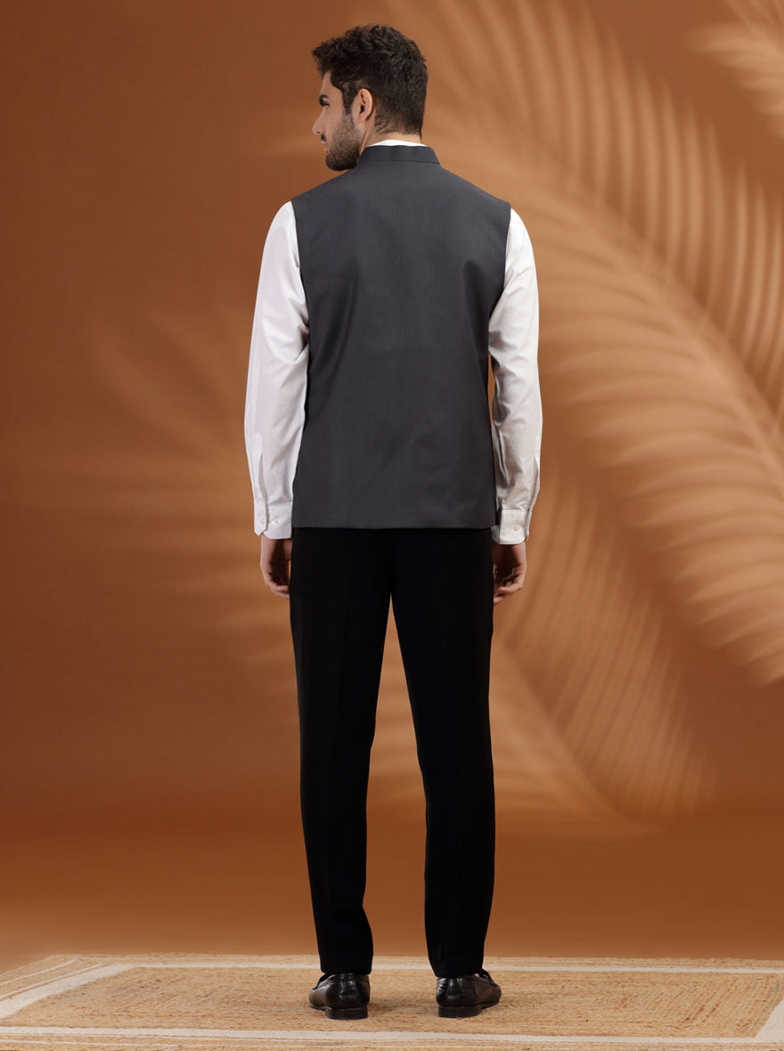 Dark Grey Solid Waist Coat | Greenfibre