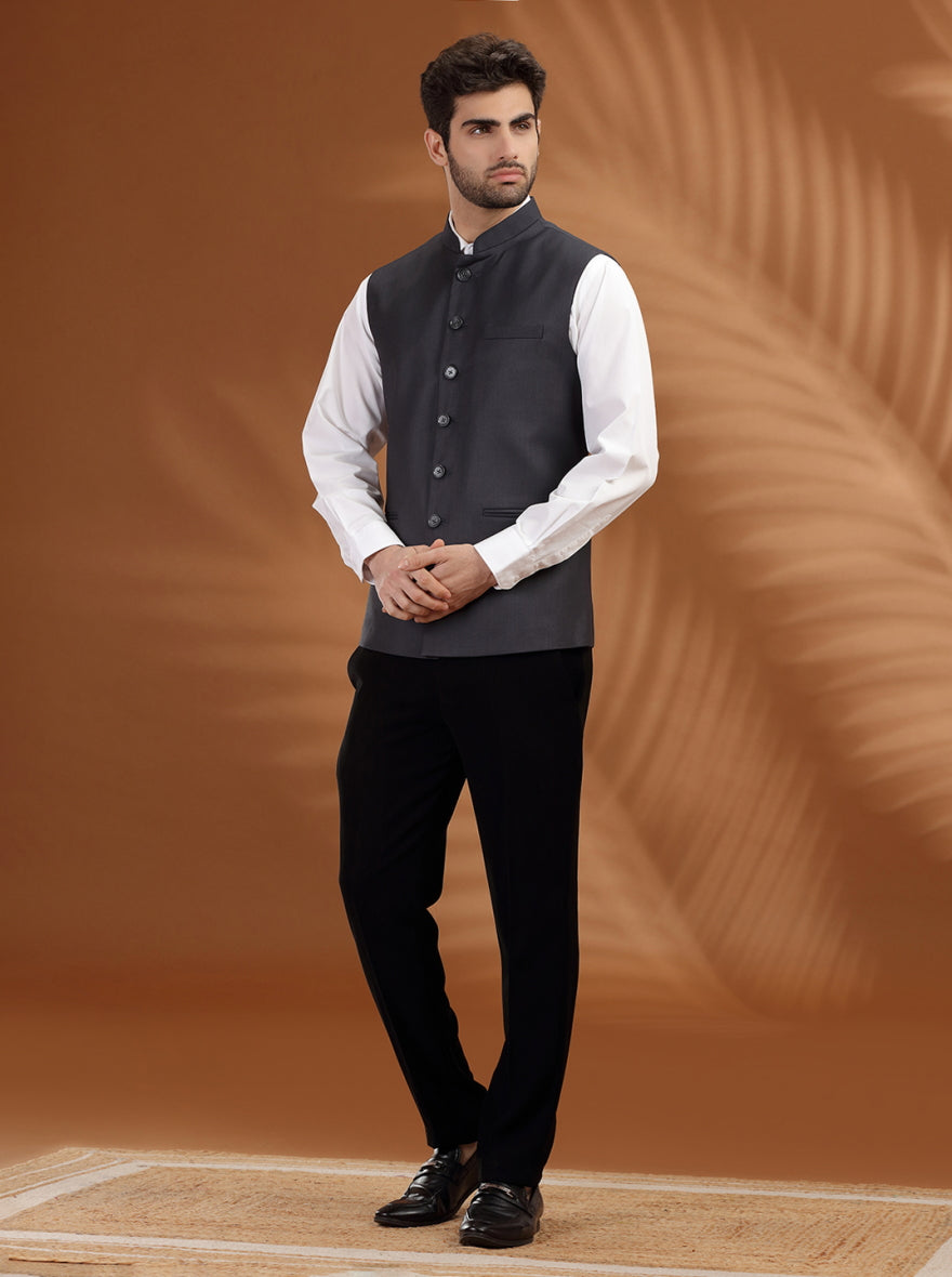 Dark Grey Solid Waist Coat | Greenfibre