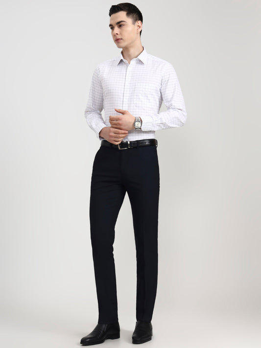 Navy Blue Solid Slim Fit Formal Trouser | Greenfibre