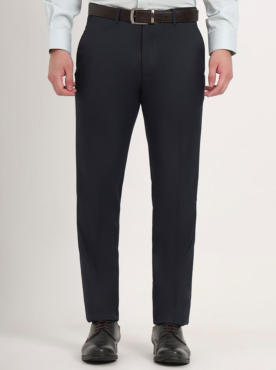 Blue Solid Slim Fit Formal Trouser | Greenfibre