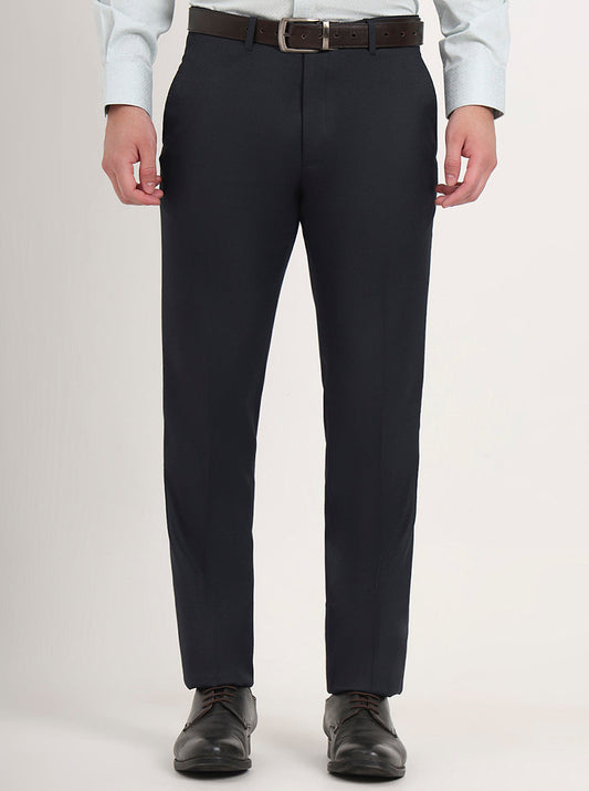Blue Solid Slim Fit Formal Trouser | Greenfibre