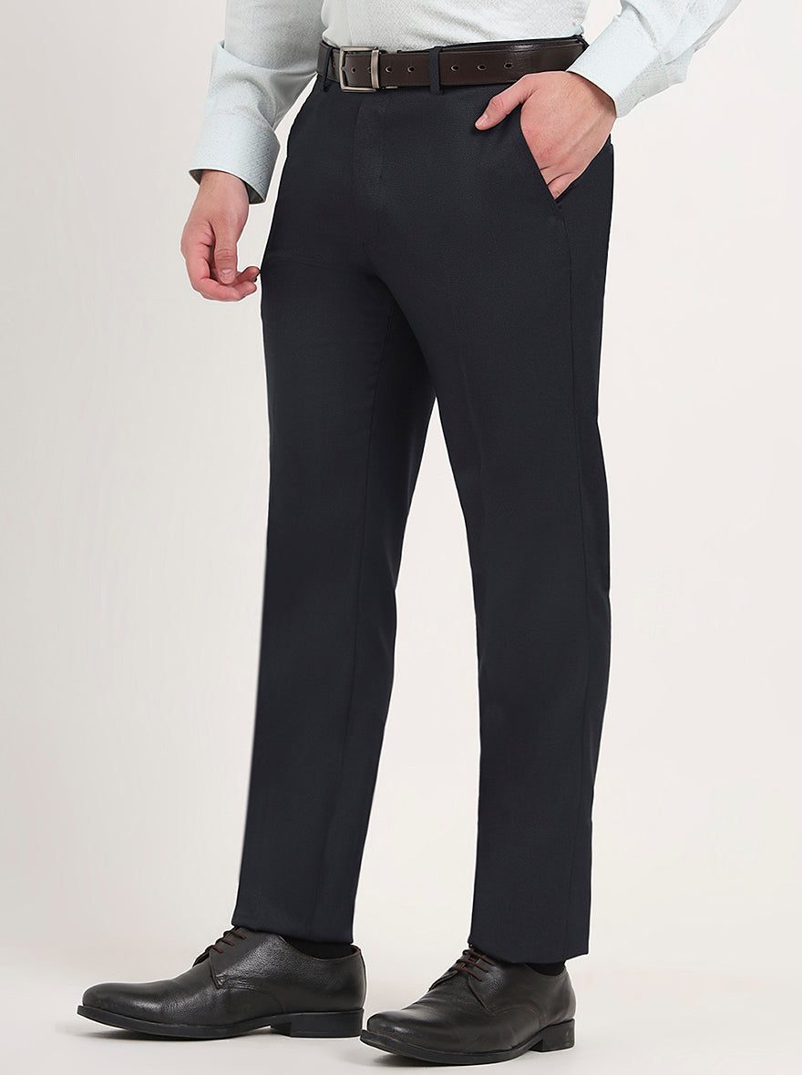 Blue Solid Slim Fit Formal Trouser | Greenfibre
