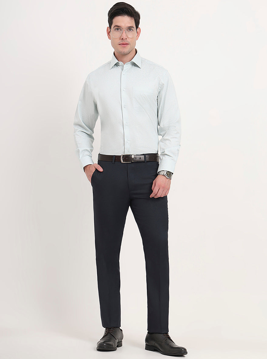 Blue Solid Slim Fit Formal Trouser | Greenfibre