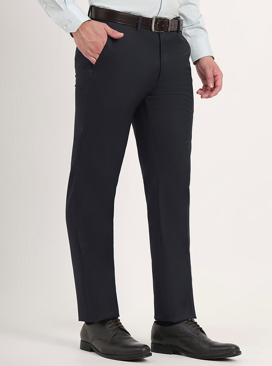 Blue Solid Slim Fit Formal Trouser | Greenfibre