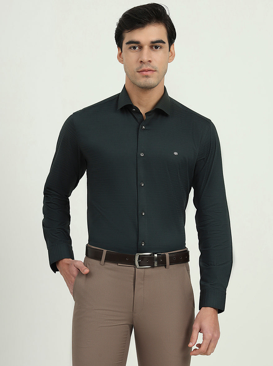 Dark Green Solid Slim Fit Party Wear Shirt | Greenfibre