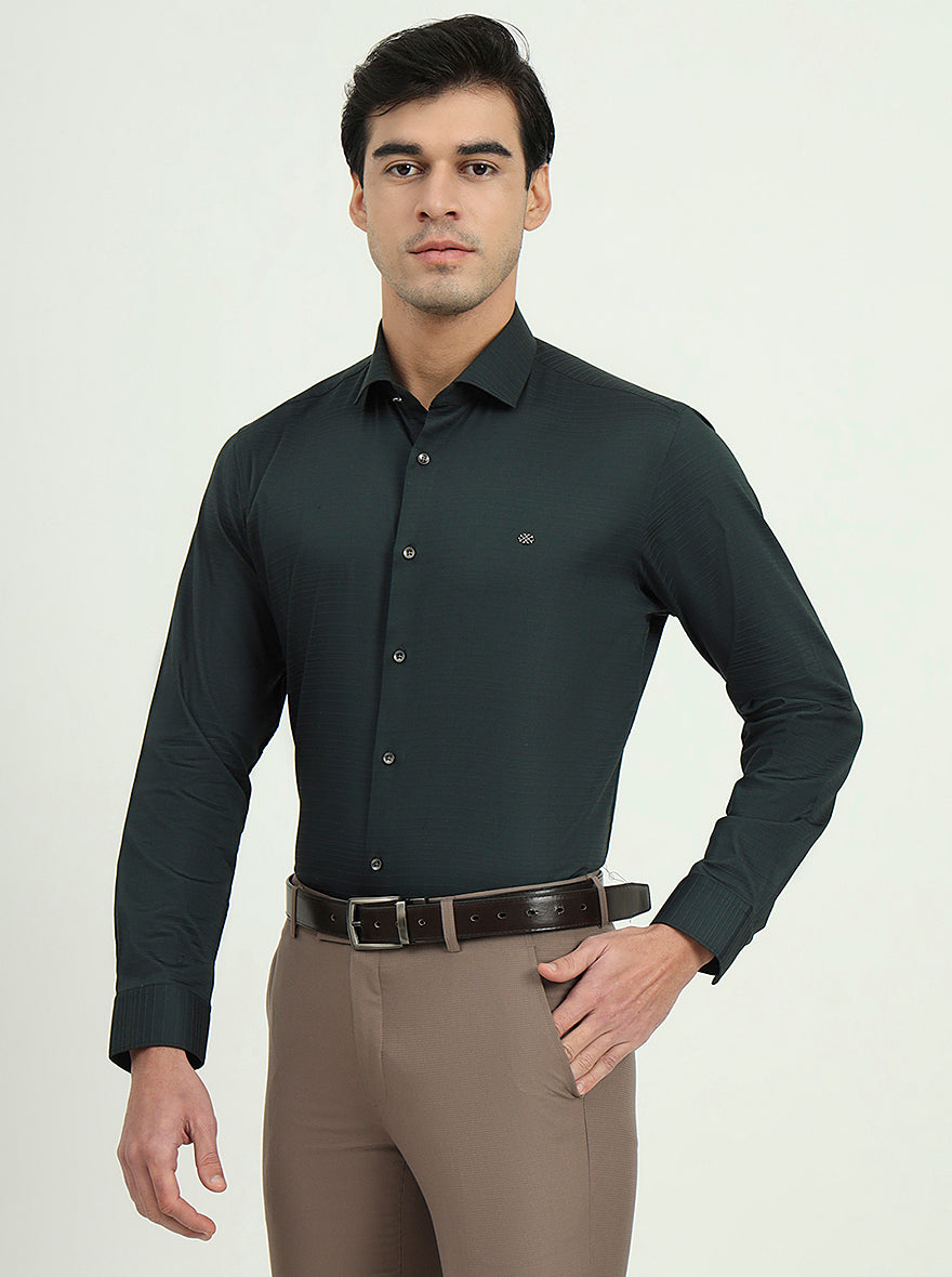 Dark Green Solid Slim Fit Party Wear Shirt | Greenfibre