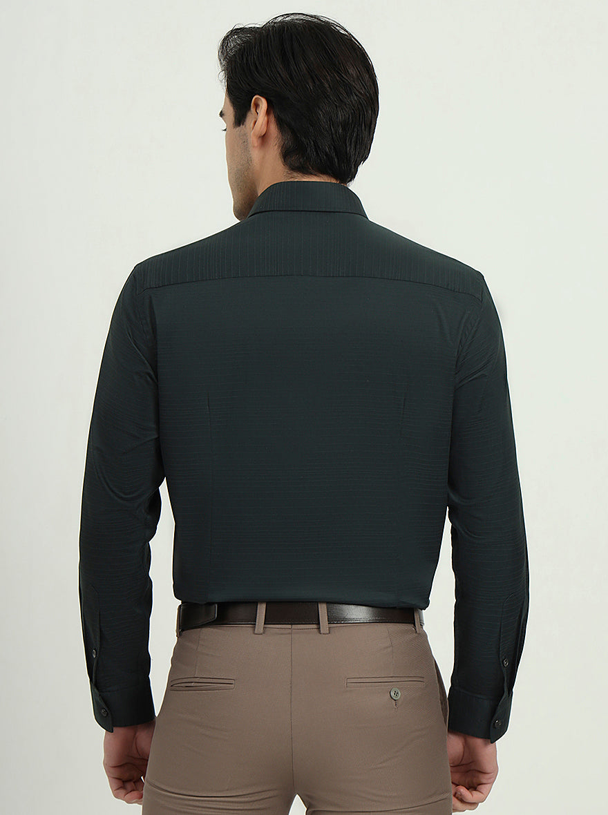 Dark Green Solid Slim Fit Party Wear Shirt | Greenfibre