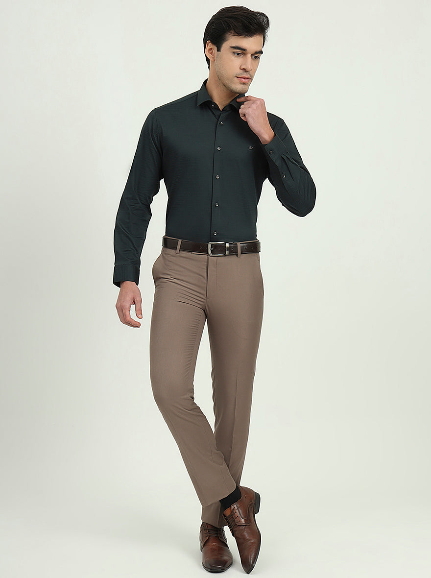 Dark Green Solid Slim Fit Party Wear Shirt | Greenfibre
