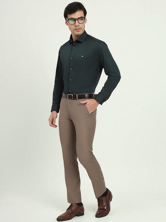 Dark Green Solid Slim Fit Party Wear Shirt | Greenfibre