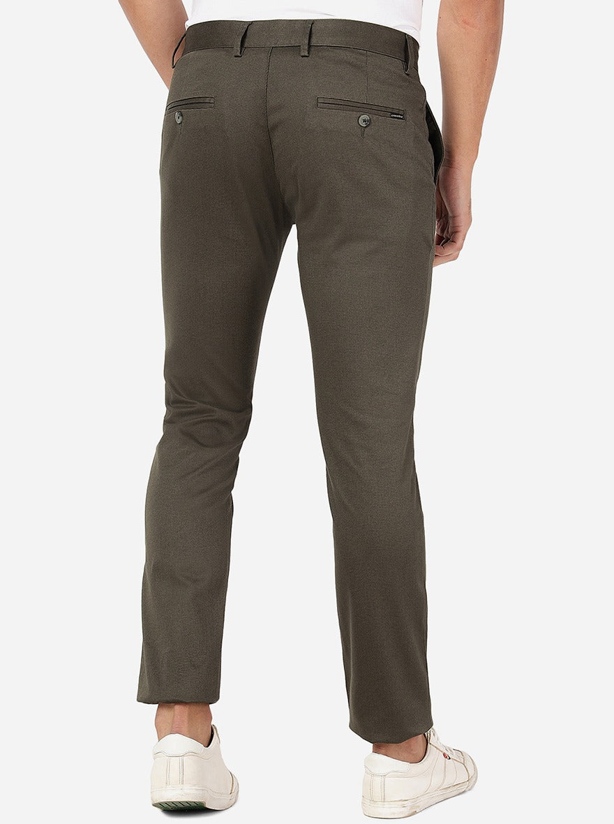 Olive Solid Super Slim Fit Casual Trouser | Greenfibre