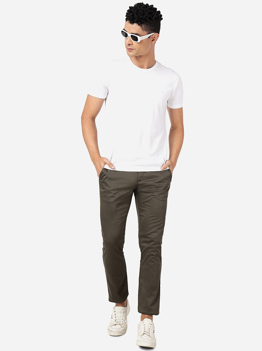 Olive Solid Super Slim Fit Casual Trouser | Greenfibre