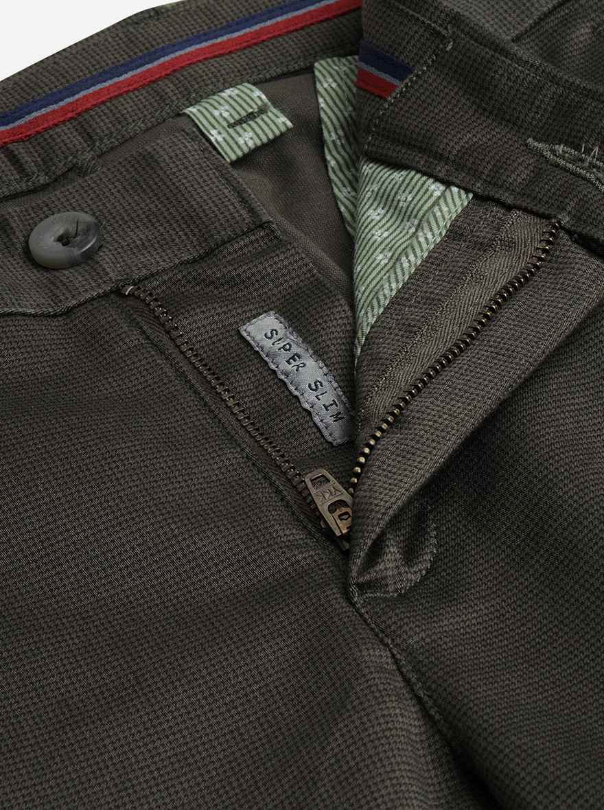 Olive Solid Super Slim Fit Casual Trouser | Greenfibre