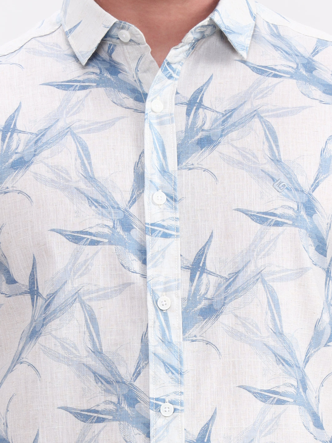 Blue Printed Slim Fit Casual Shirt | Greenfibre