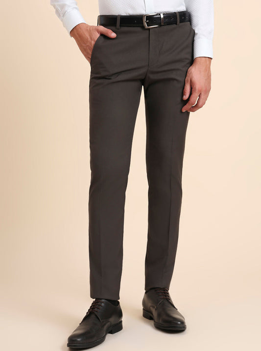 Dark Grey Solid Super Slim Fit Formal Trouser | Greenfibre