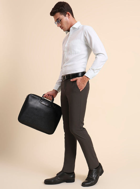 Dark Grey Solid Super Slim Fit Formal Trouser | Greenfibre