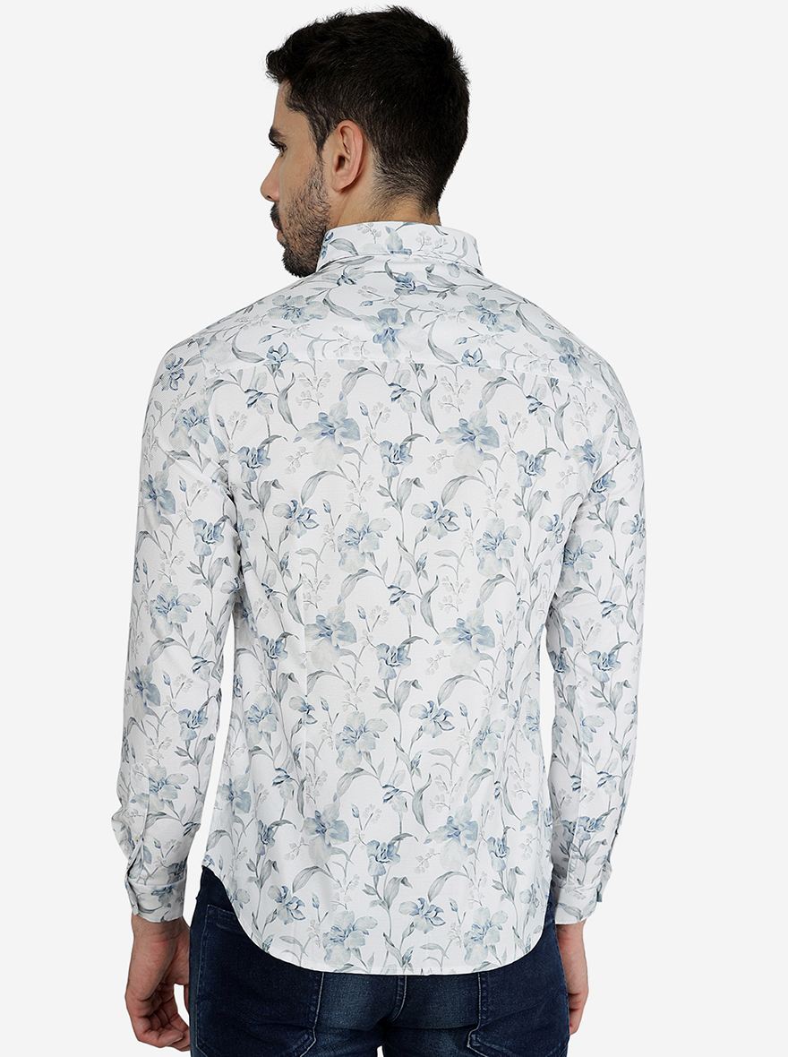 White Printed Slim Fit Casual Shirt | Greenfibre