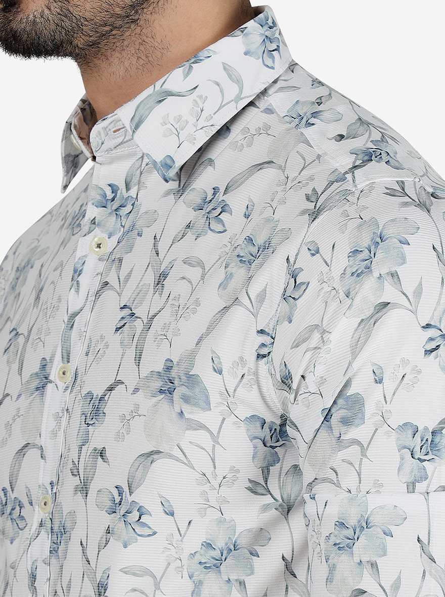 White Printed Slim Fit Casual Shirt | Greenfibre