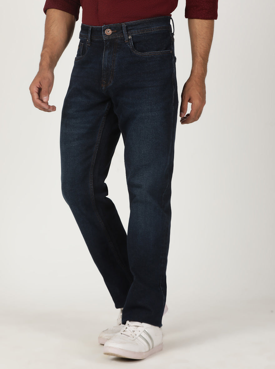 Ink Blue Washed Straight Fit Jeans | Greenfibre
