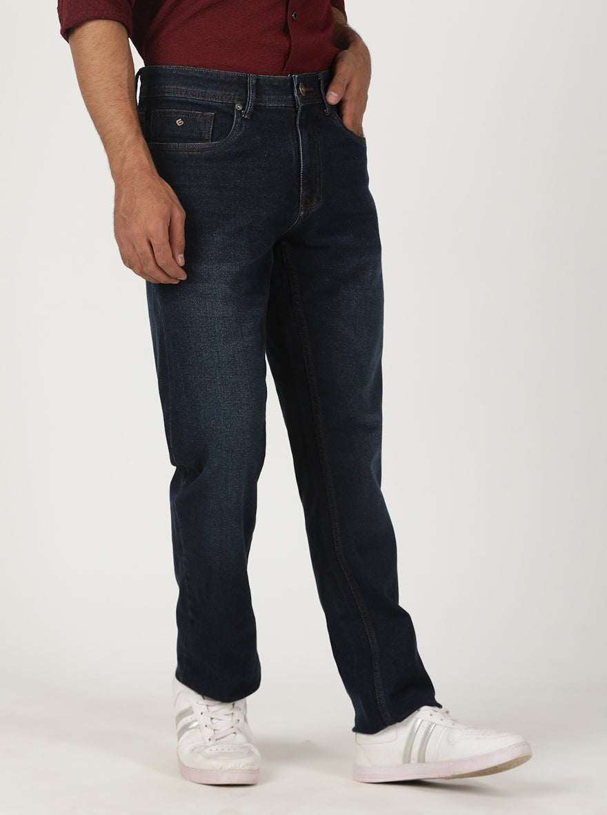 Ink Blue Washed Straight Fit Jeans | Greenfibre