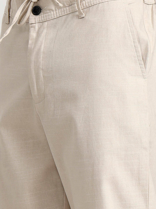 Cream Solid Regular Fit Track Pant | Greenfibre