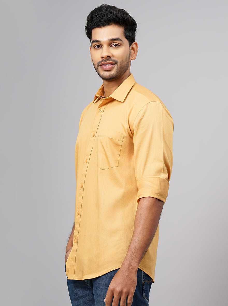 Mustard Yellow Solid Smart Fit Semi Casual Shirt | Greenfibre