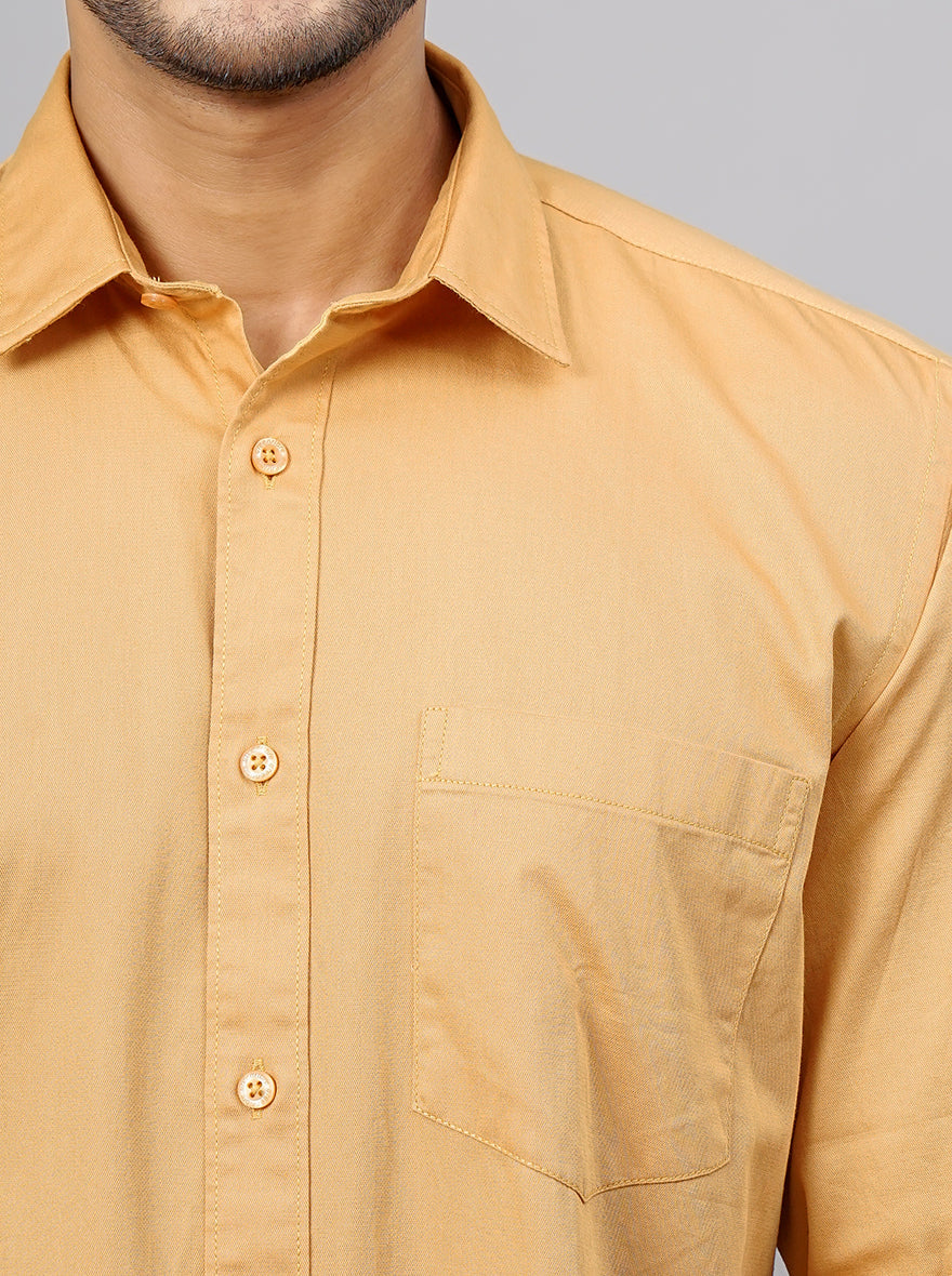 Mustard Yellow Solid Smart Fit Semi Casual Shirt | Greenfibre
