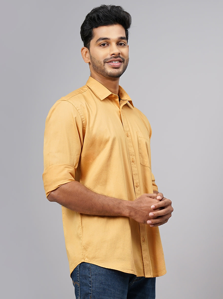 Mustard Yellow Solid Smart Fit Semi Casual Shirt | Greenfibre