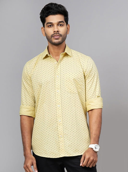 Light Yellow Printed Smart Fit Semi Casual Shirt | Greenfibre