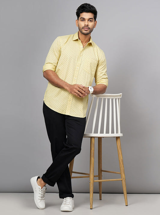 Light Yellow Printed Smart Fit Semi Casual Shirt | Greenfibre